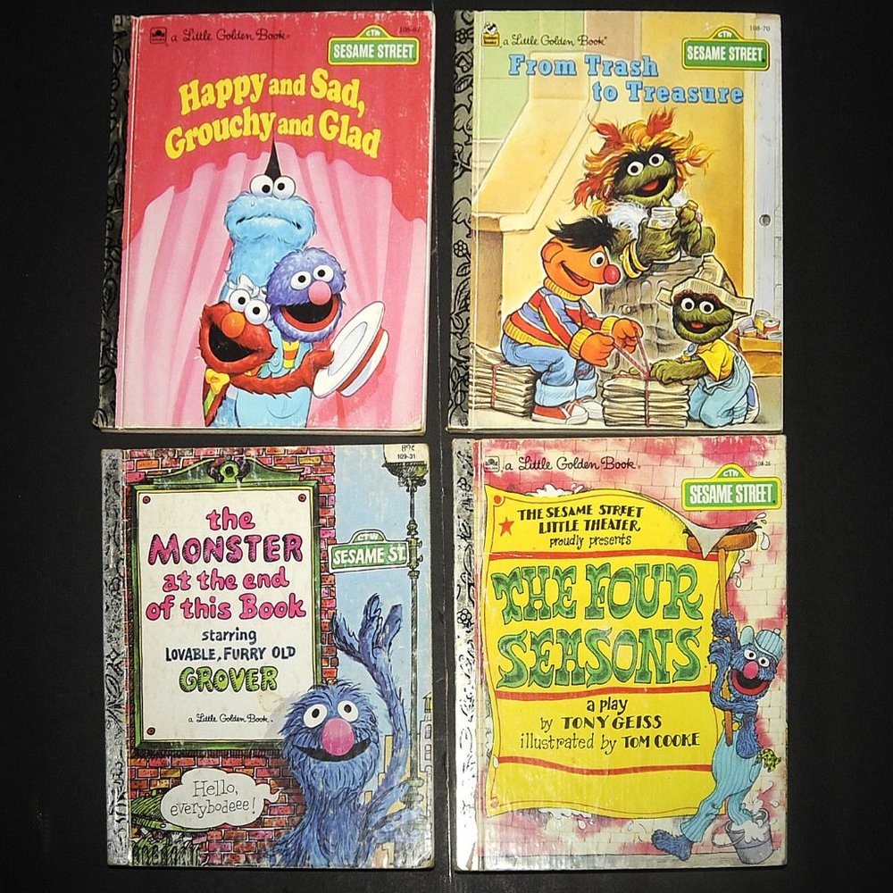 VTG Little Golden Books Lot of 4 Sesame Street GROVER & OSCAR Stories 70's-90's